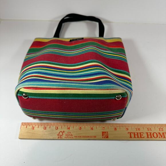 Vintage 90s Kate Spade Canvas Rainbow Striped Bag Purse Footed Bottom Coin Purse - Picture 15 of 16